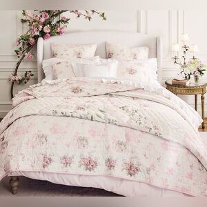 LoveShackFancy Pink and Cream Floral Quilt CAL KING /KING